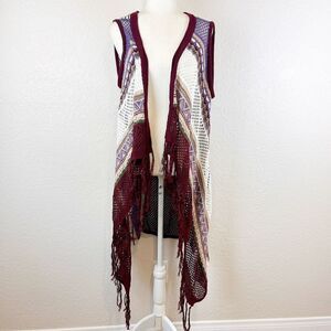 Runway Women’s 3X Boho Multicolored Open Knit Cardigan Fringe Detail